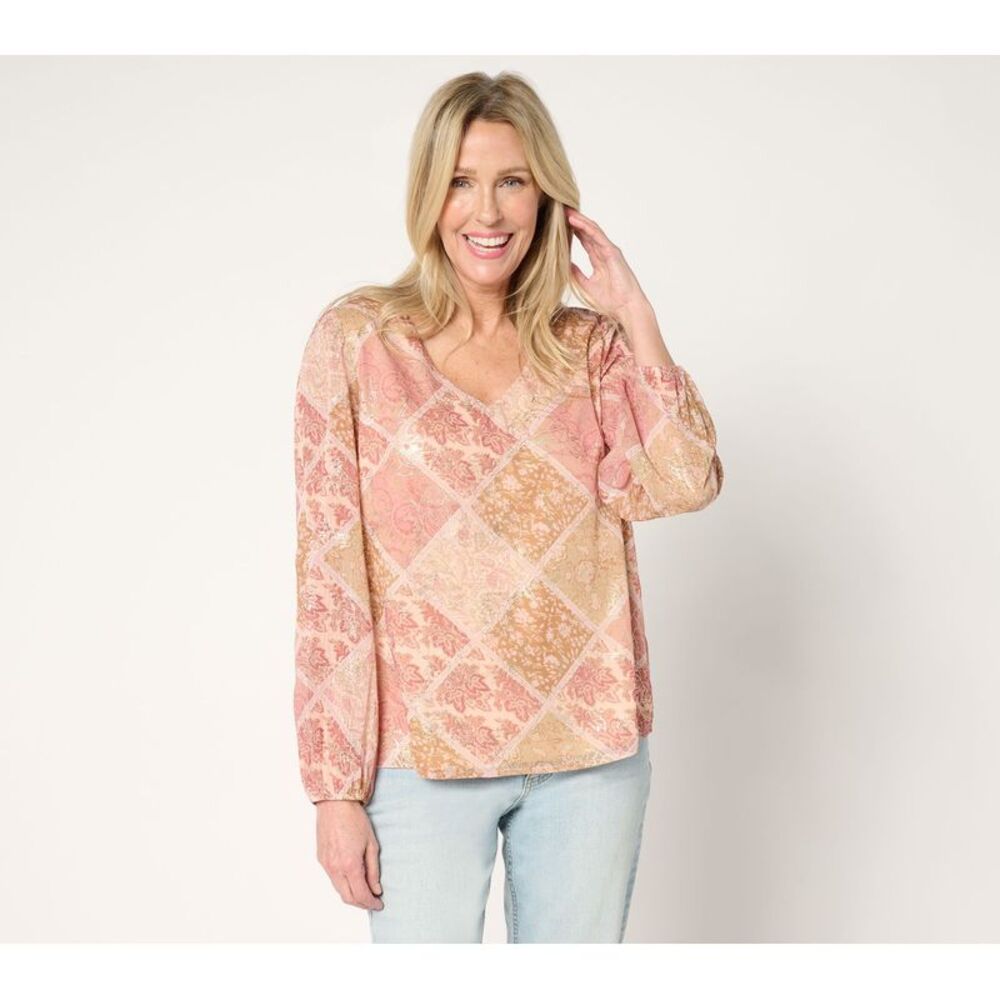 Studio Park Women's Top Sz M x Rosina Grosso Foil Printed Multi-colored
